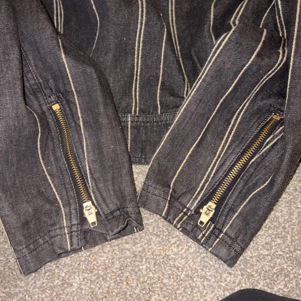 Vintage Y2K Jag Jacket Womens Black Striped Denim Star Embroidered Cropped - Picture 12 of 14